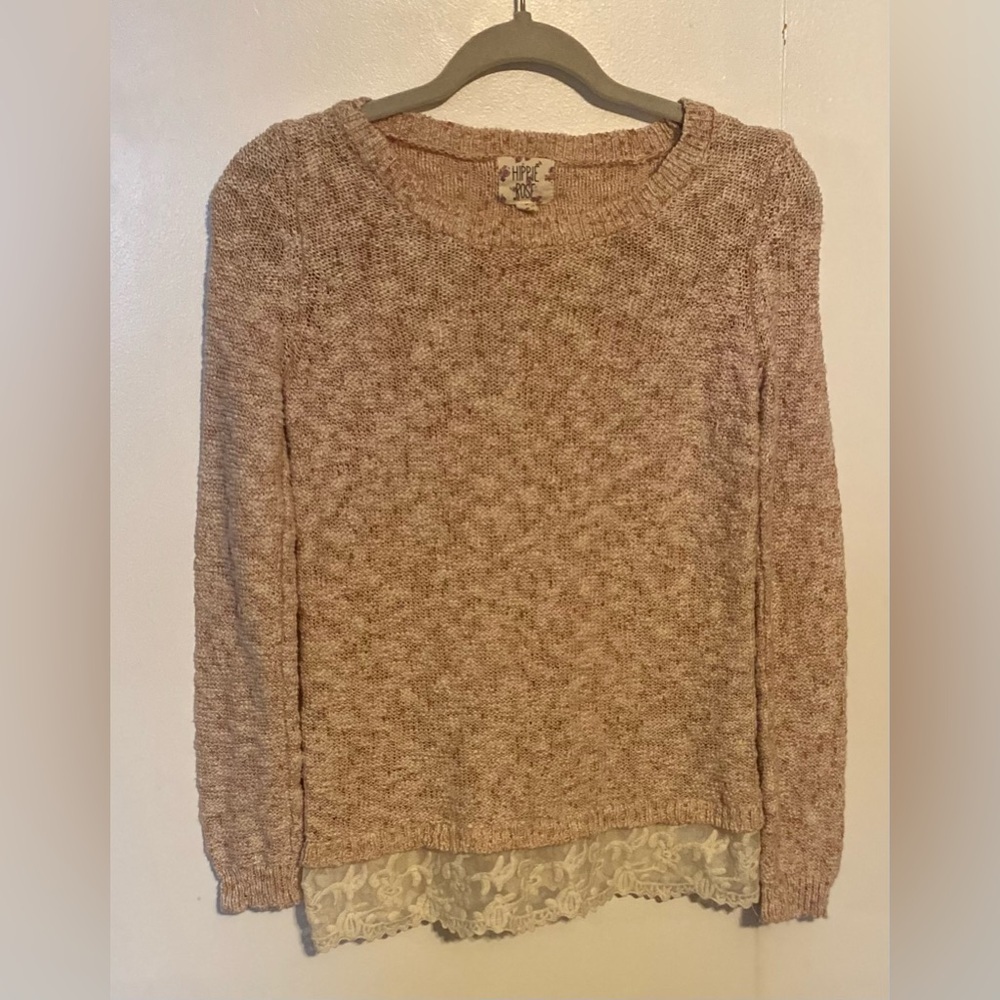 Hippie Rose pink lace hem sweater, M